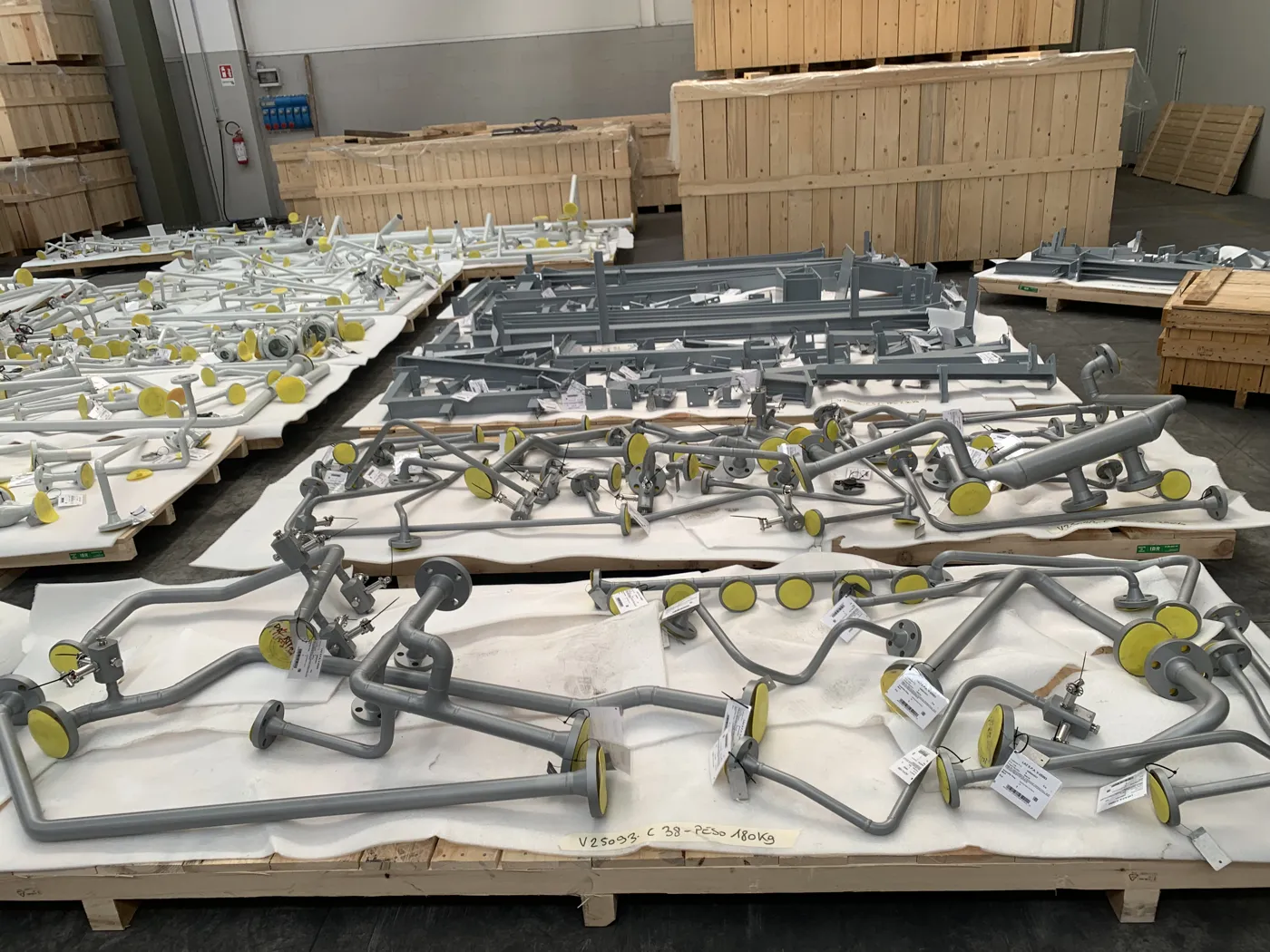 Prefabricated pipe spools at a supplier